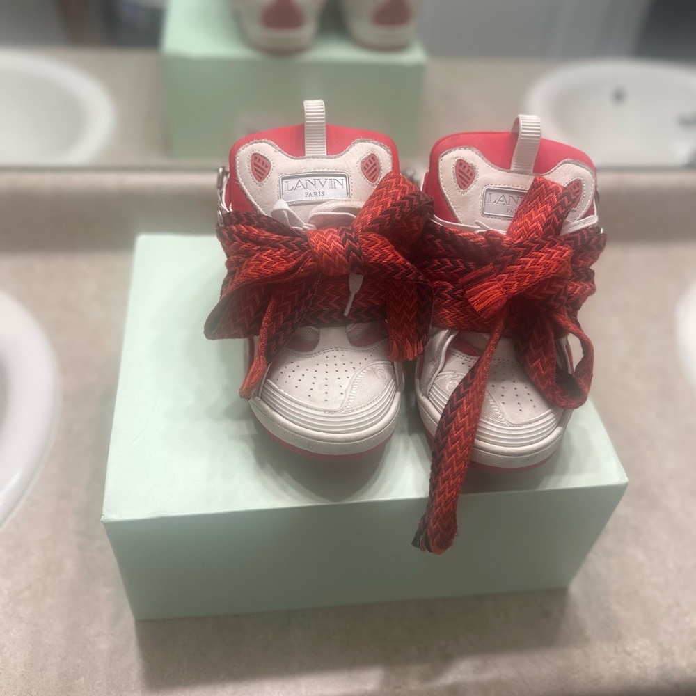Lanvin Red and White High-Top Sneakers